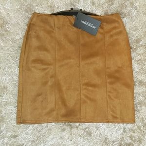 Camel Faux Suede Seam Detail Mini Skirt
